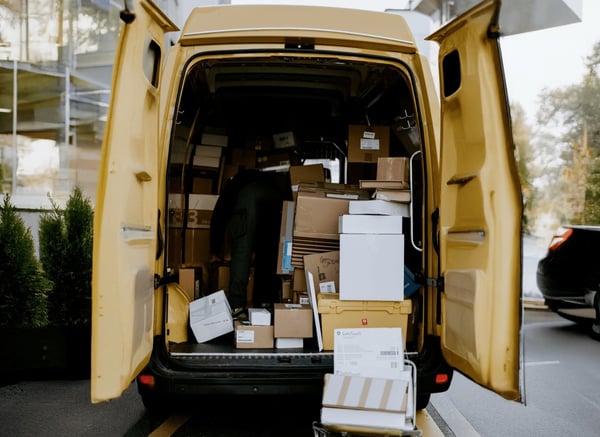 Delivery truck with a lot of packages not sorted out